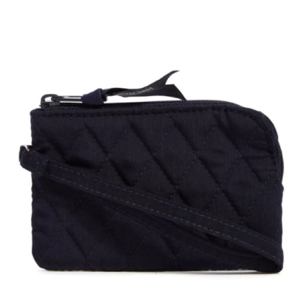 Vera Bradley Classic Navy RFID Zip-Top ID Compact Wristlet Microfiber Case